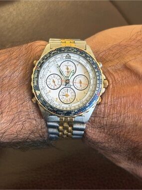 SEIKO FLIGHTMASTER 7T34-6A09 PILOT ALARM CHRONOGRAPH WHITE WR 150M MEN'S WATCH